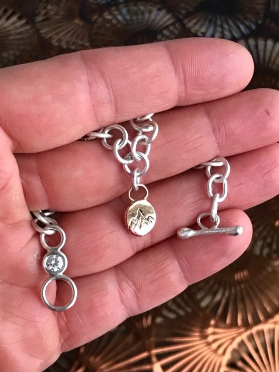 Silver, Gold and Crystal Mountain Charm Bracelet - Image 6
